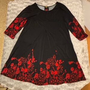 Elegant Black and Red Floral Midi Dress